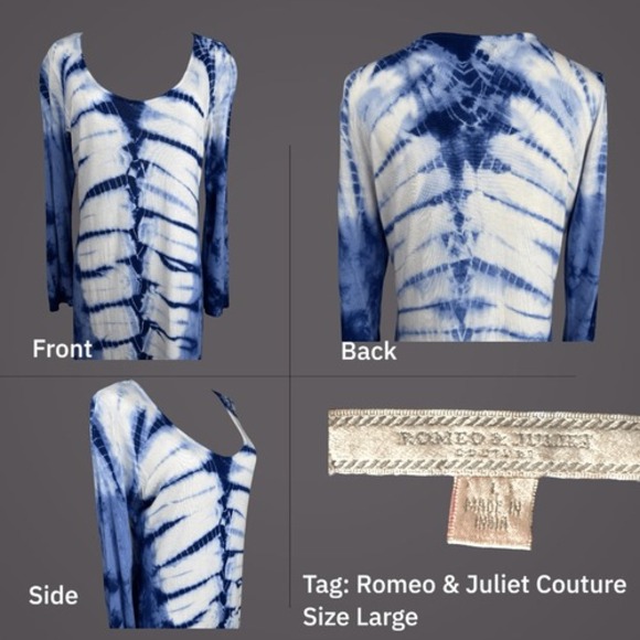 Romeo‎ & Juliet Couture Womens Tie Dye Maxi Dress Size L Blue White Boho Resort - Picture 3 of 16
